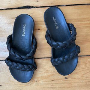 black leather sandals